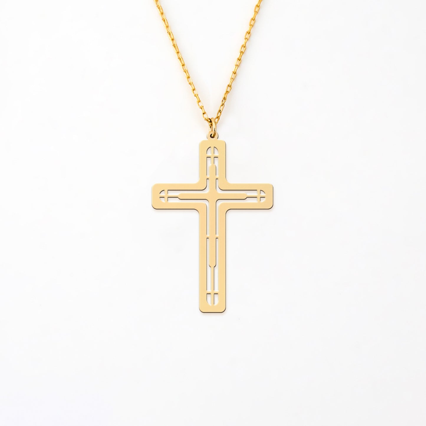 14K Gold Plated Sterling Silver Neoclassical Cross Necklace
