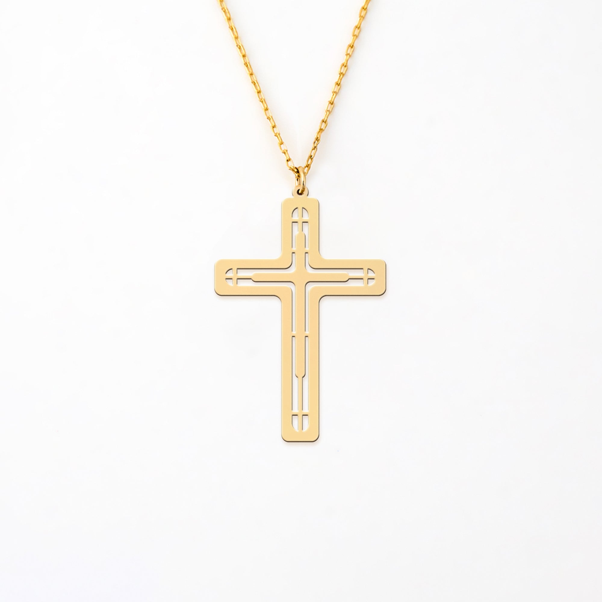 14K Gold Plated Sterling Silver Neoclassical Cross Necklace