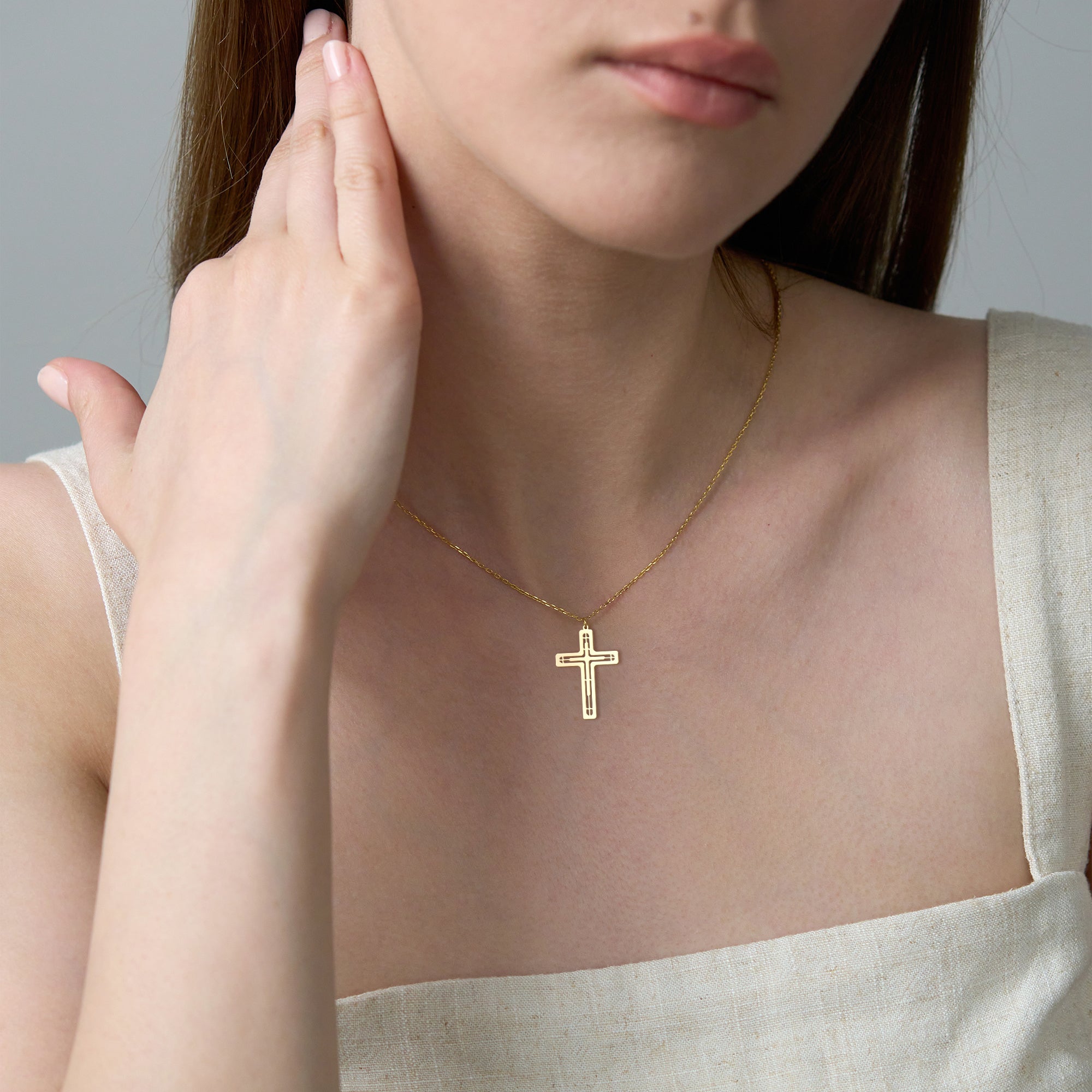 14K Gold Plated Sterling Silver Neoclassical Cross Necklace