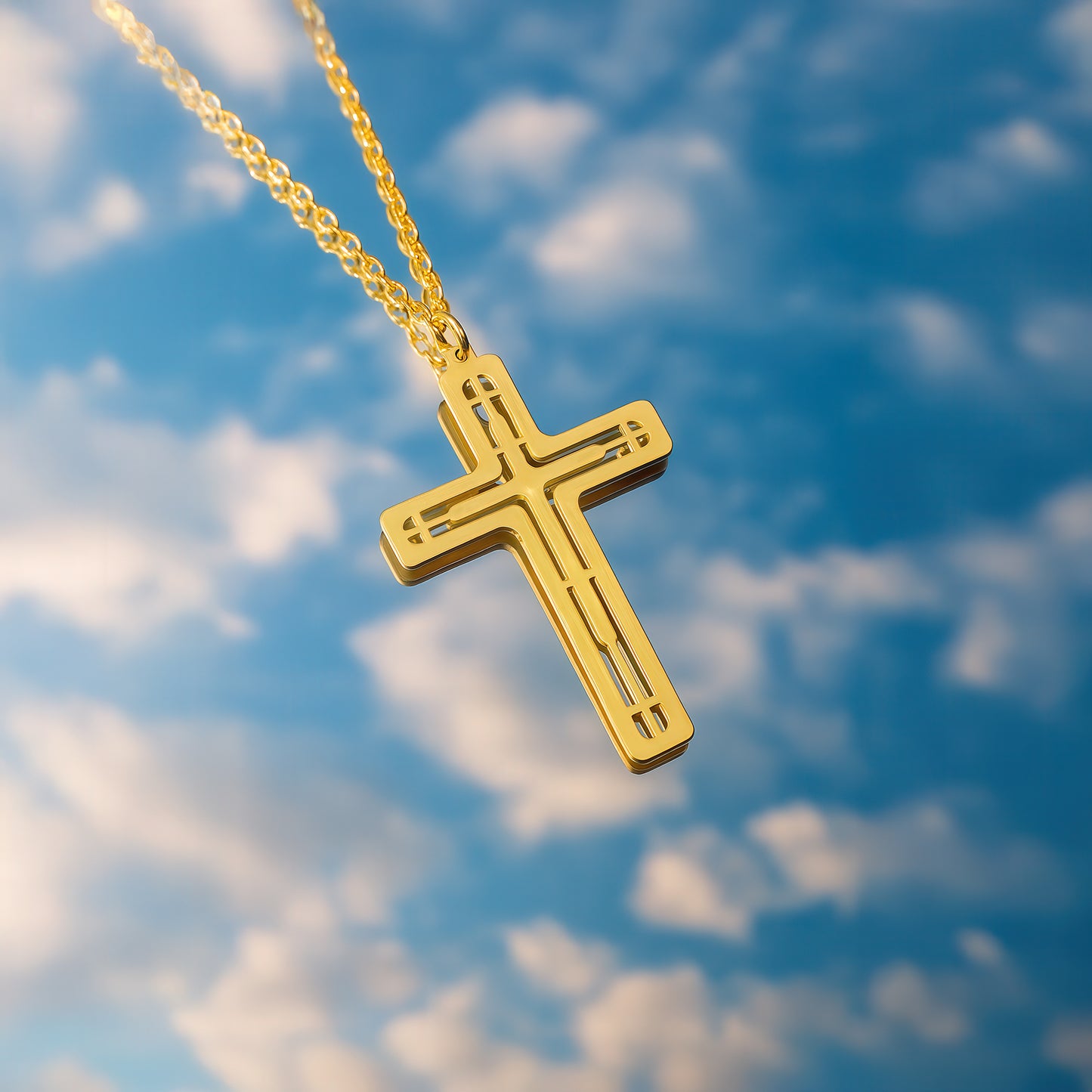 14K Gold Plated Sterling Silver Neoclassical Cross Necklace