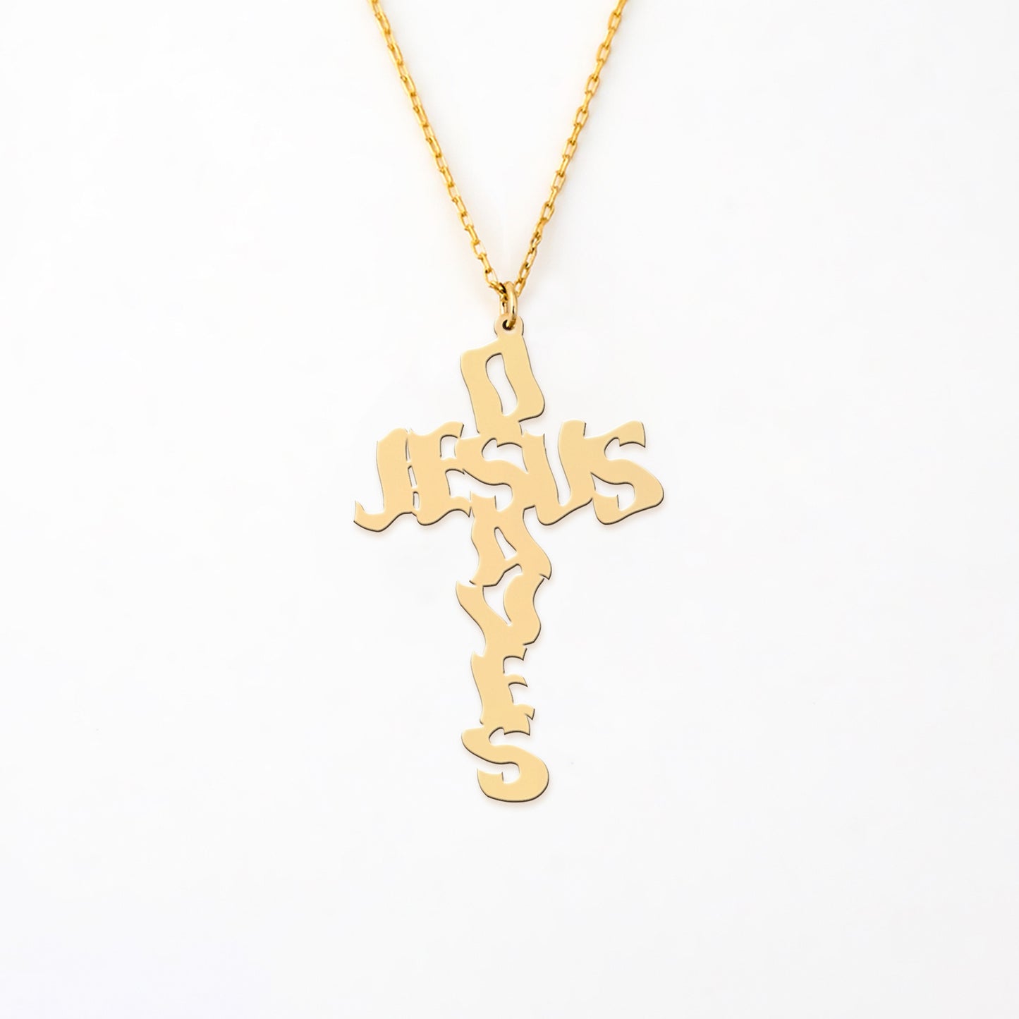 Cross-Shaped Jesus Saves 14K Gold Plated Silver Necklace