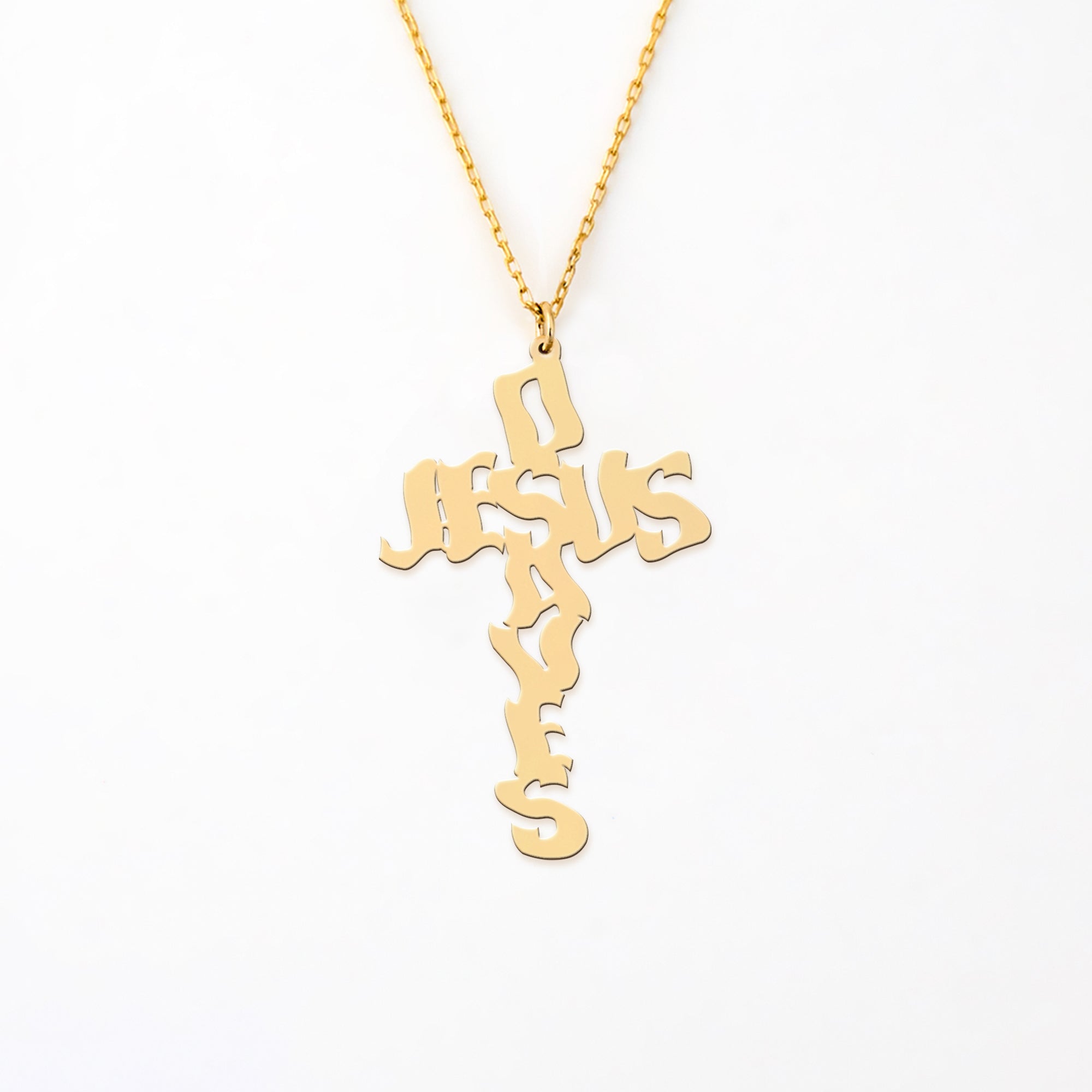 Cross-Shaped Jesus Saves 14K Gold Plated Silver Necklace