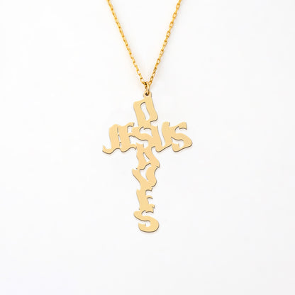 Cross-Shaped Jesus Saves 14K Gold Plated Silver Necklace