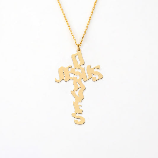 Cross-Shaped Jesus Saves 14K Gold Plated Silver Necklace