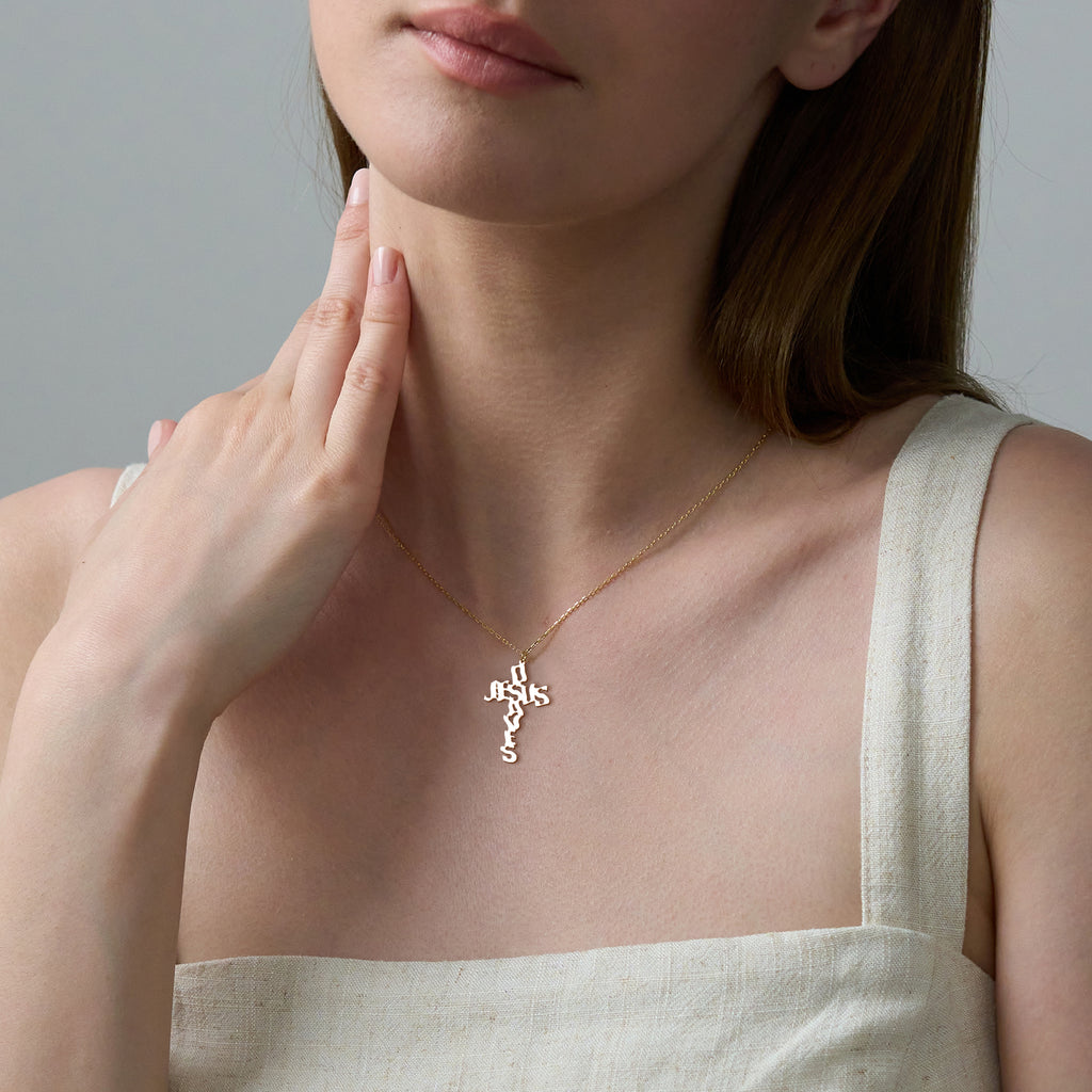 Jesus Saves Cross Necklace in 18k Gold Vermeil