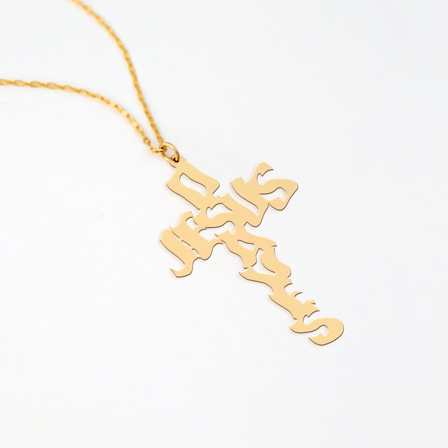 Cross-Shaped Jesus Saves 14K Gold Plated Silver Necklace