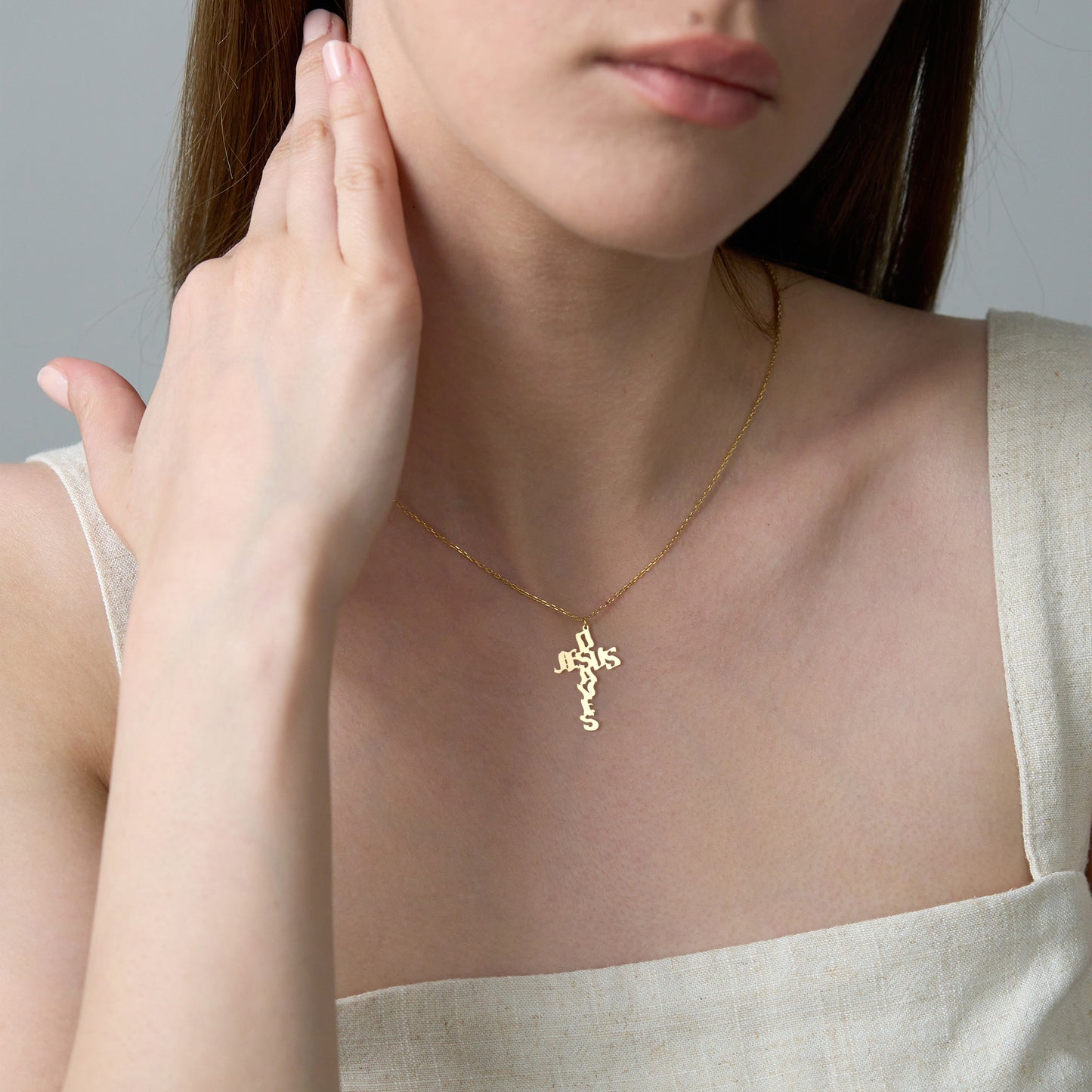 Cross-Shaped Jesus Saves 14K Gold Plated Silver Necklace