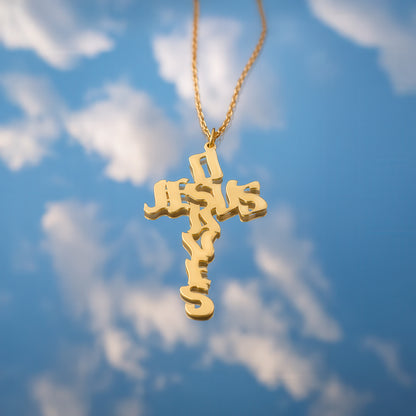 Cross-Shaped Jesus Saves 14K Gold Plated Silver Necklace