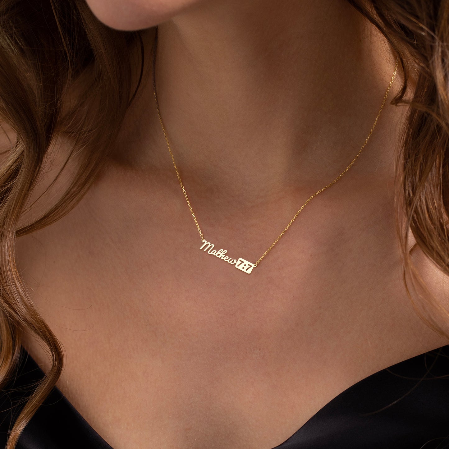 Custom Scripture Name Necklace in 14K Gold Plated Sterling Silver