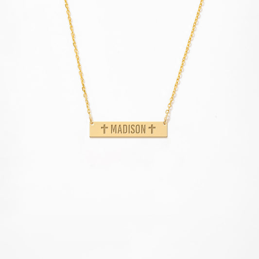 Engraved 14K Gold Plated Sterling Silver Bar Necklace