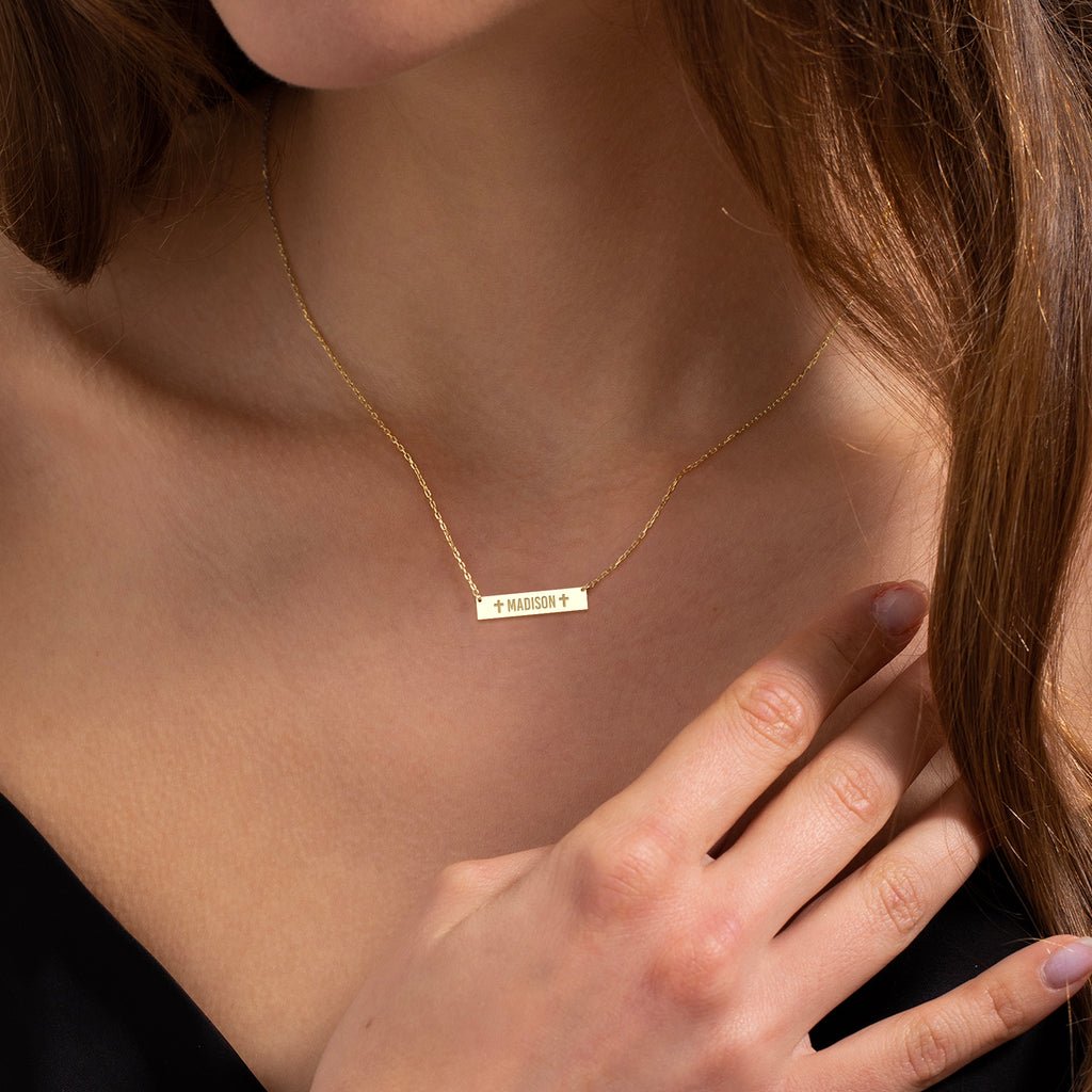 Engraved Bar Necklace Gold Vermeil over Sterling Silver