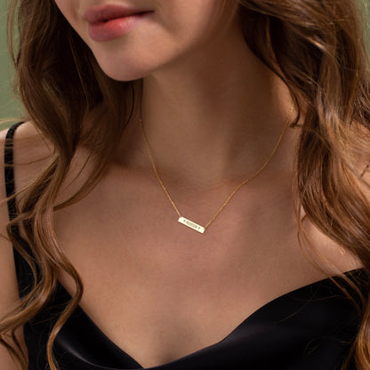 Engraved 14K Gold Plated Sterling Silver Bar Necklace