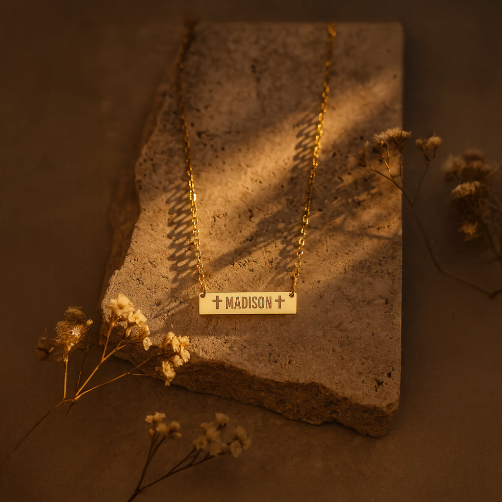 Engraved Bar Necklace Gold Vermeil over Sterling Silver