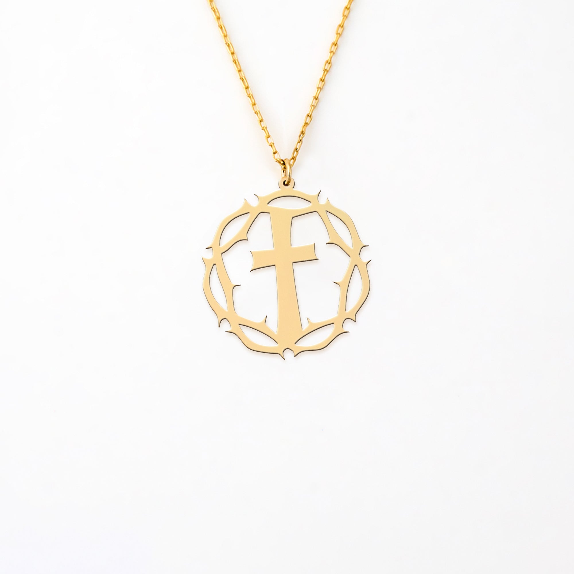 Thorn with Cross Necklace in 14K Gold Plated Sterling Silver