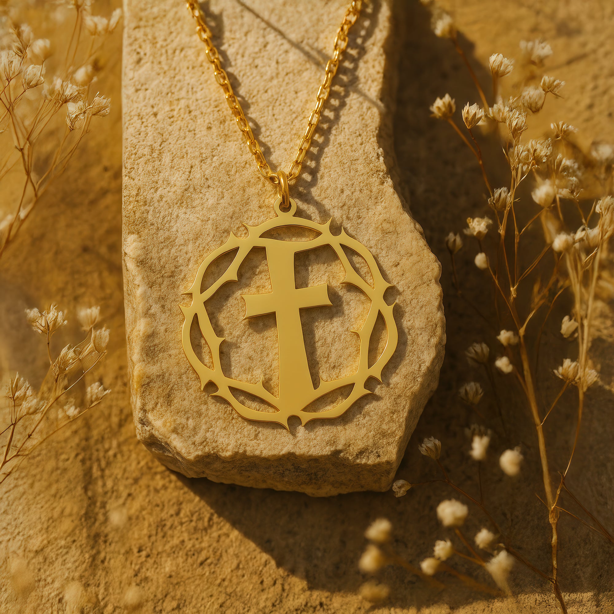Thorn with Cross Necklace in 14K Gold Plated Sterling Silver