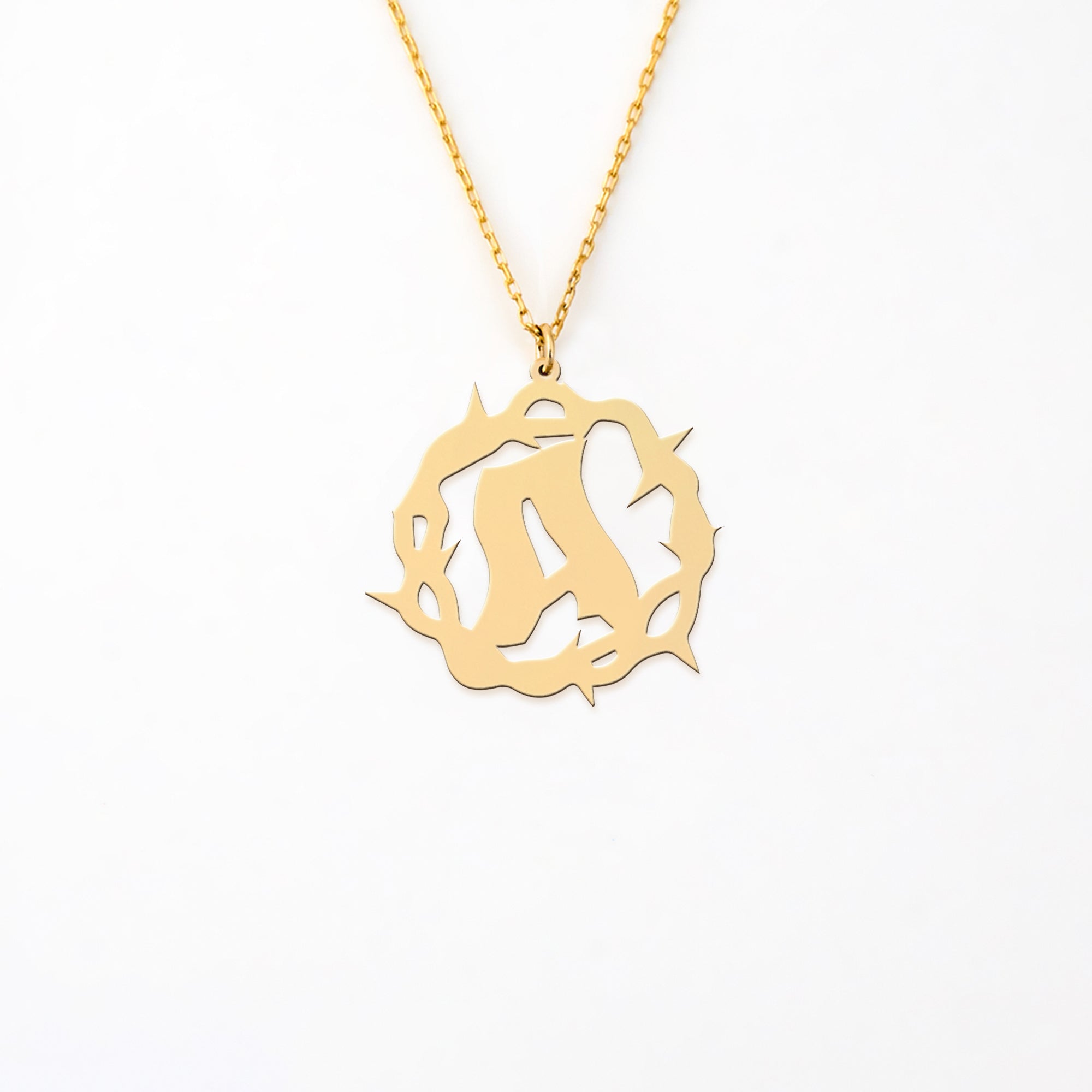Crown of Thorns 14K Gold Plated Sterling Silver Initial Necklace
