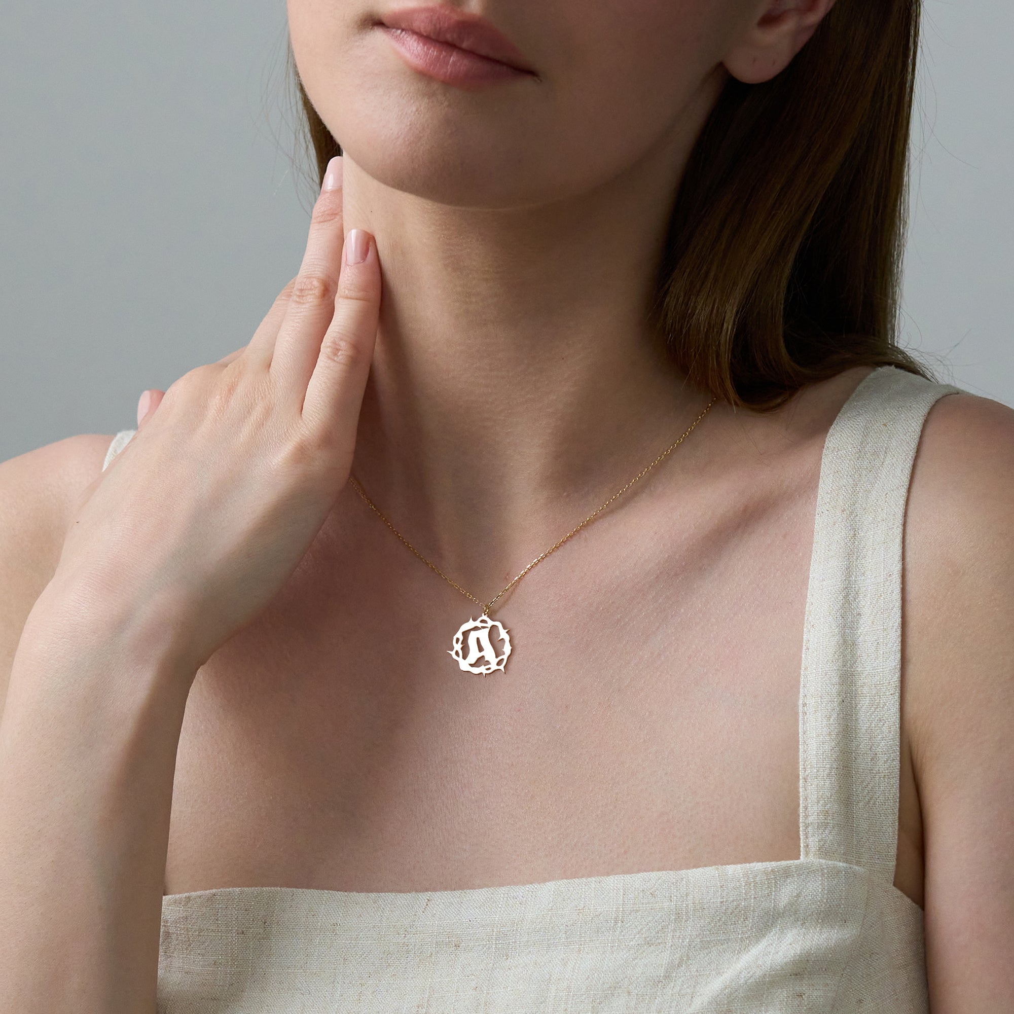Crown of Thorns 14K Gold Plated Sterling Silver Initial Necklace