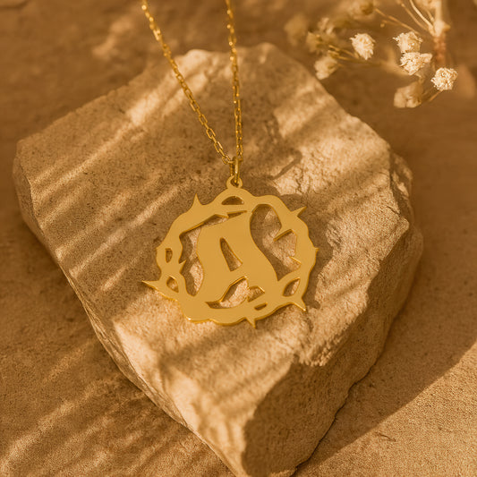 Crown of Thorns 14K Gold Plated Sterling Silver Initial Necklace