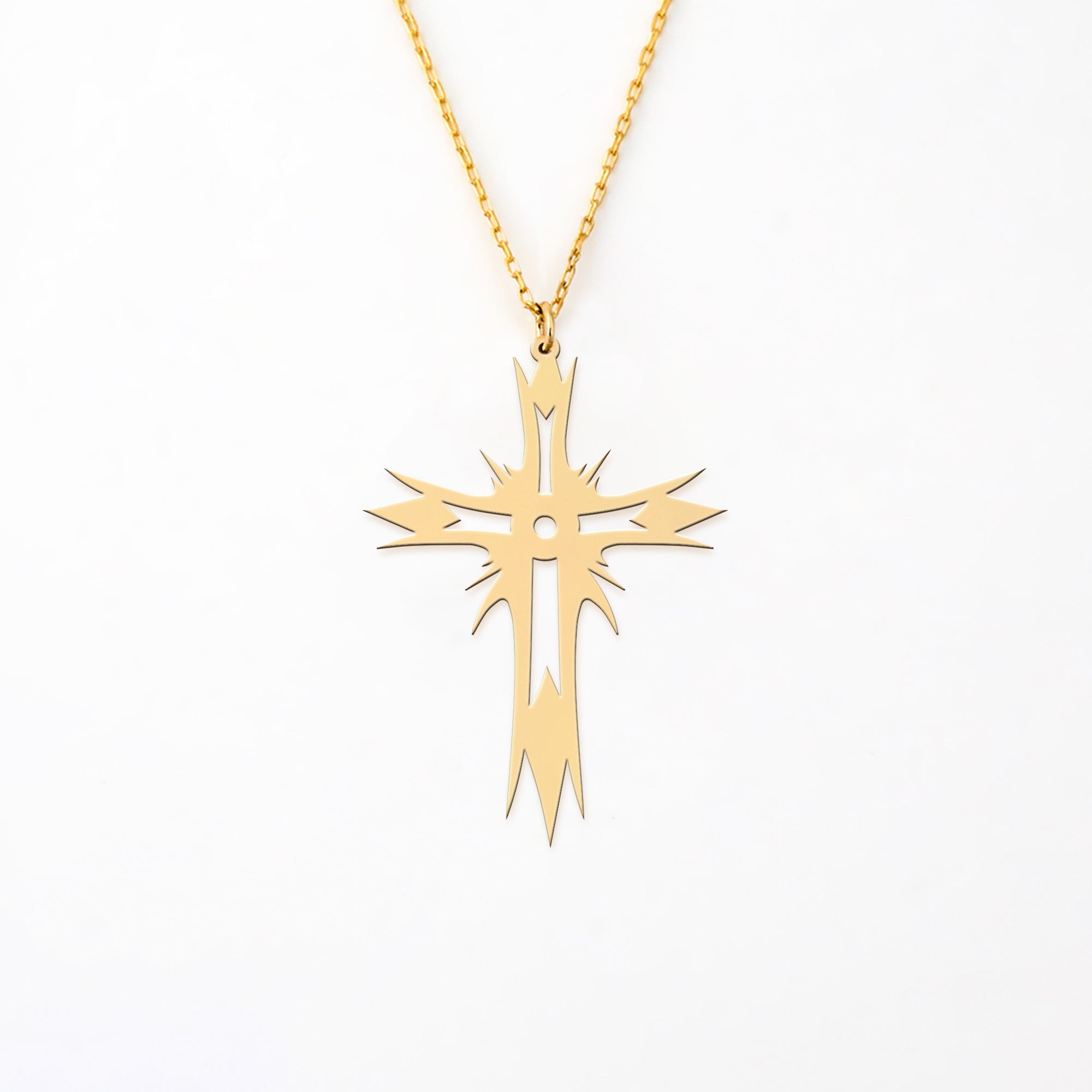 Radiant Edgy 14K Gold Plated Sterling Silver Cross Necklace
