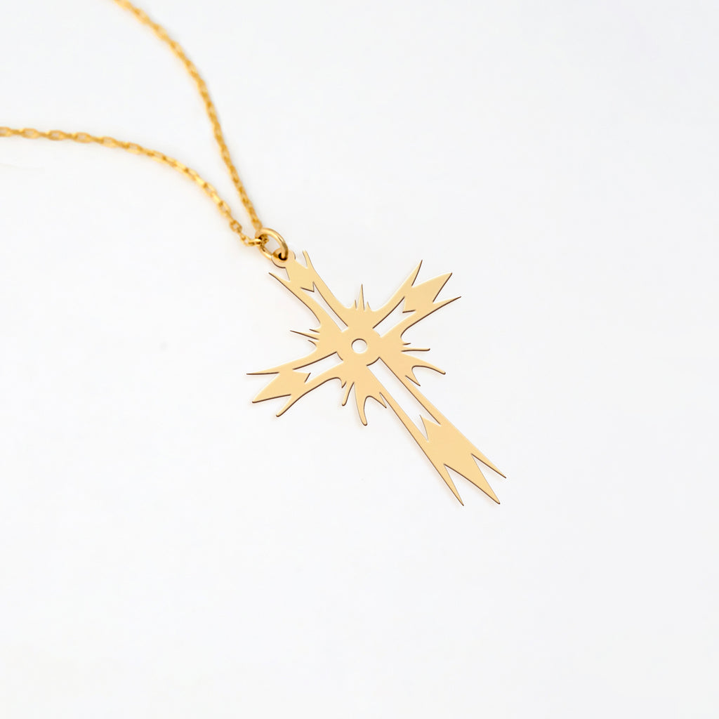 Radiant Edgy Cross Necklace in Gold Vermeil