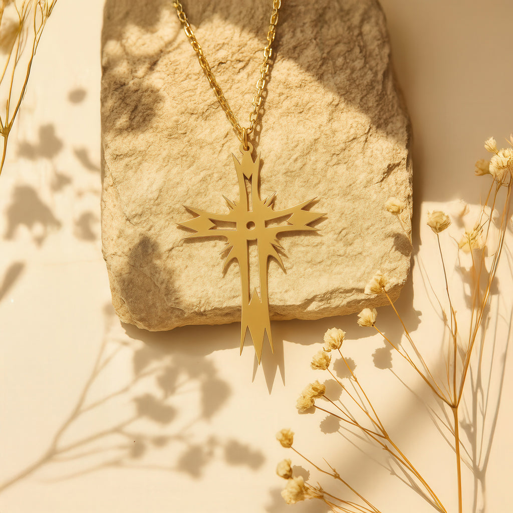 Radiant Edgy Cross Necklace in Gold Vermeil