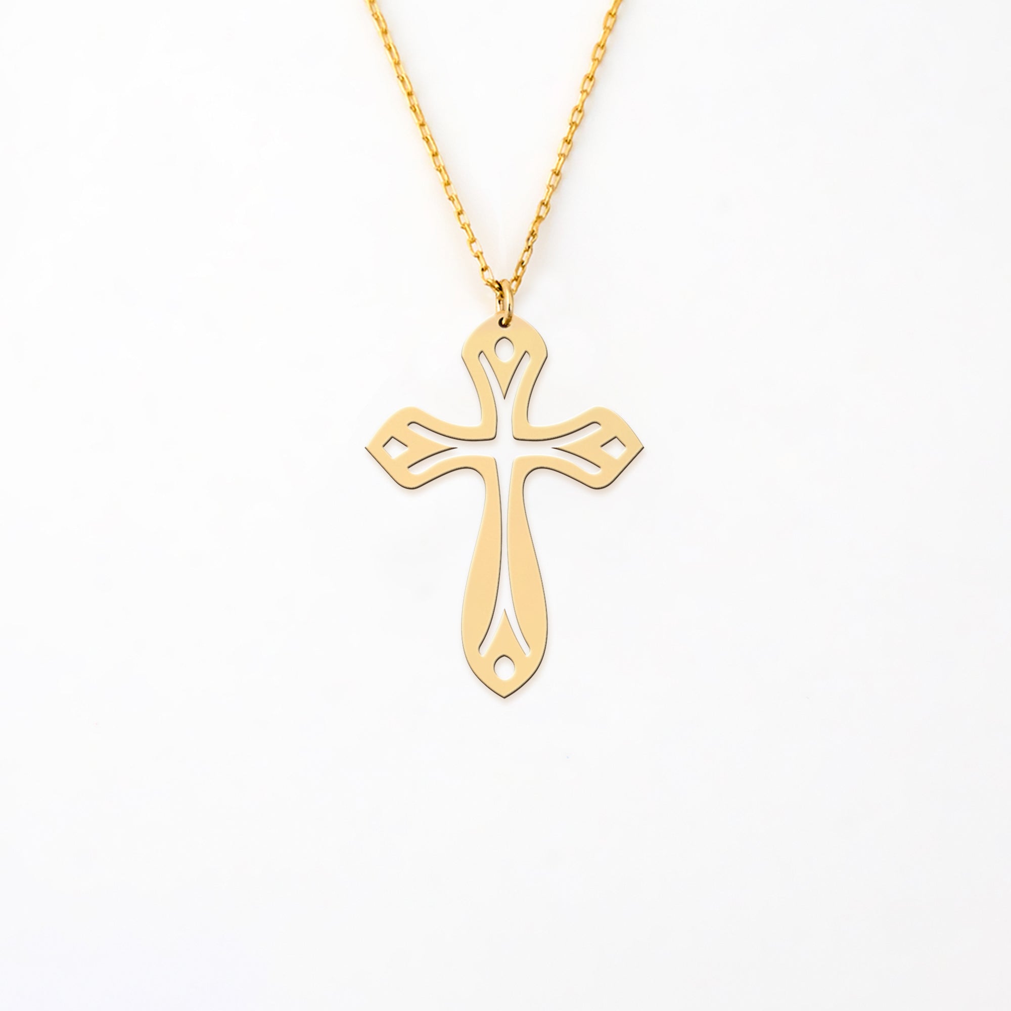 Leaf Cross in 14K Gold Plated Sterling Silver Necklace