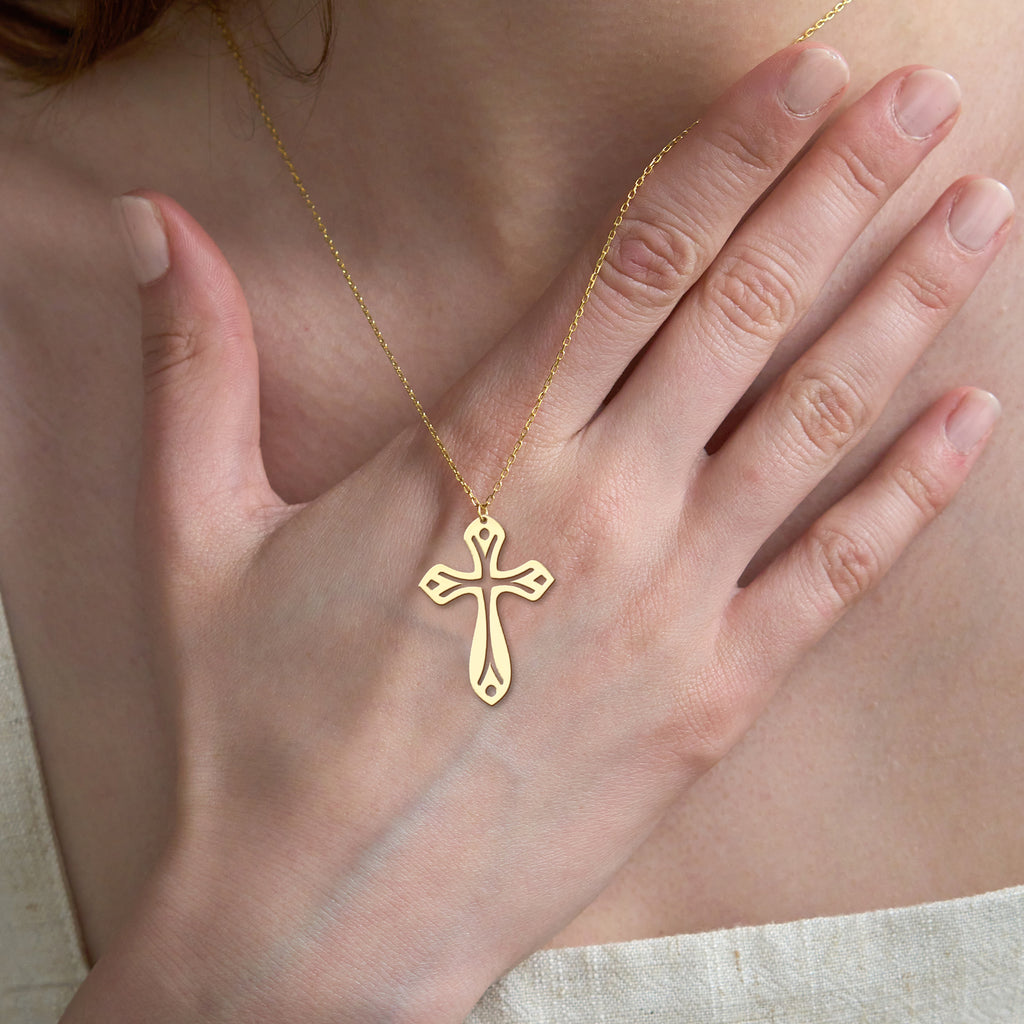 Leaf Cross Necklace in Gold Vermeil over Sterling Silver
