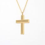 Wooden Texture Cross 14K Gold Plated Sterling Silver Necklace