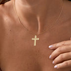 Wooden Texture Cross 14K Gold Plated Sterling Silver Necklace