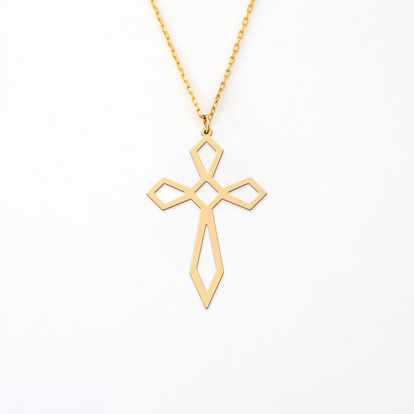 Geometric Cross Necklace 14K Gold Plated Sterling Silver
