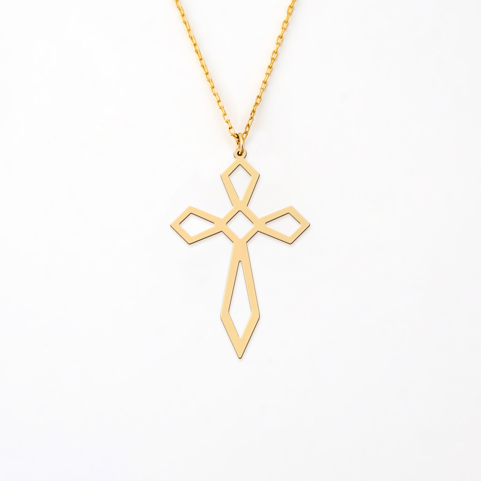 Geometric Cross Necklace 14K Gold Plated Sterling Silver