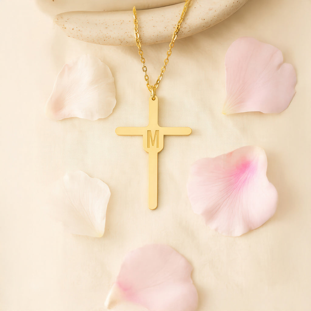 Initial Cross Necklace Gold Vermeil Sterling Silver