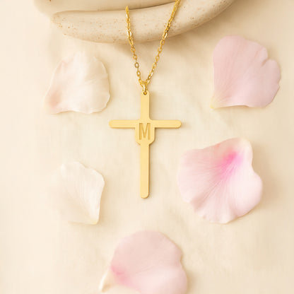 Initial Cross 14K Gold Plated Sterling Silver Necklace