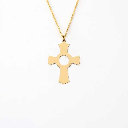 Minimalist Axe Cross Necklace in 14K Gold Plated Sterling Silver