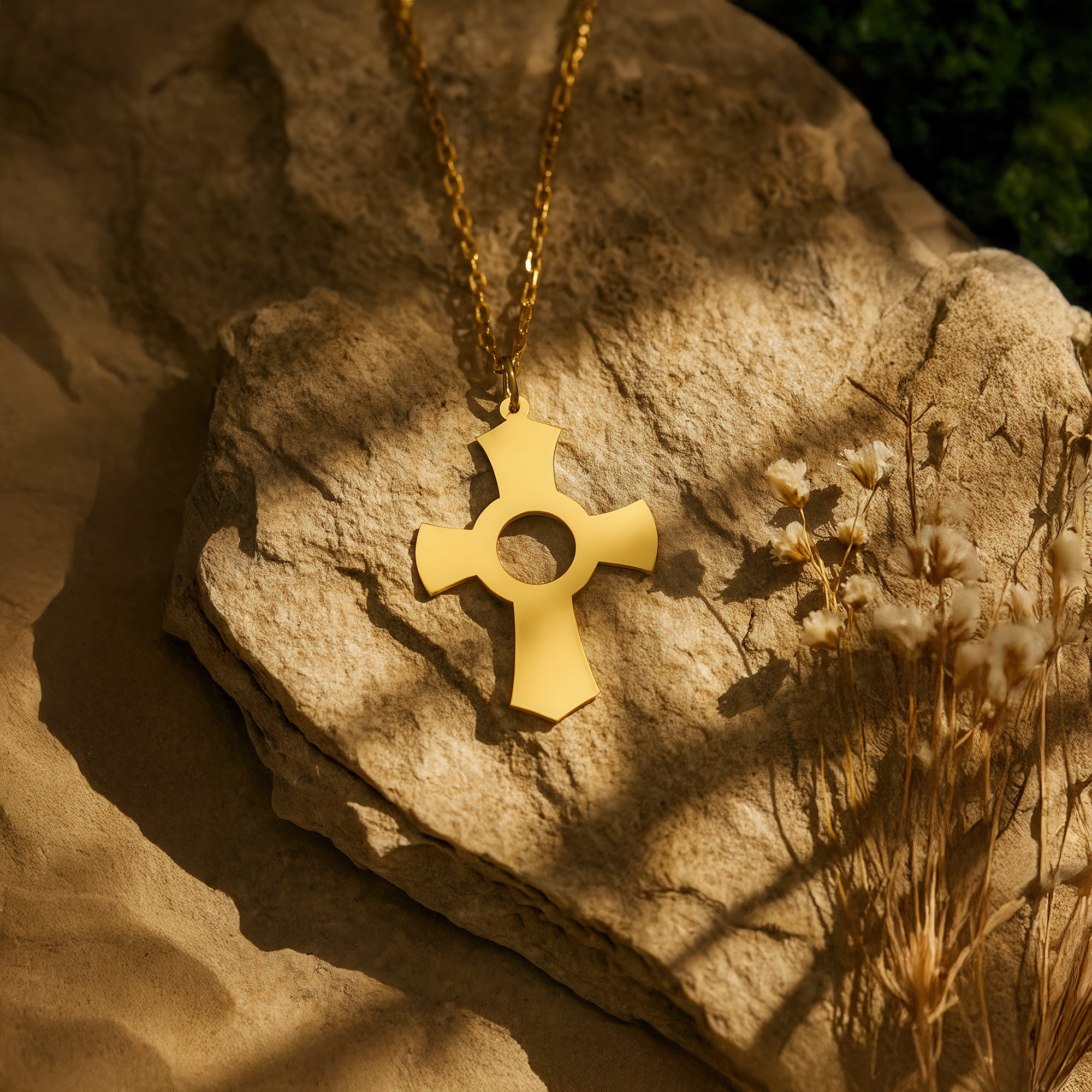 Minimalist Axe Cross Necklace in 14K Gold Plated Sterling Silver