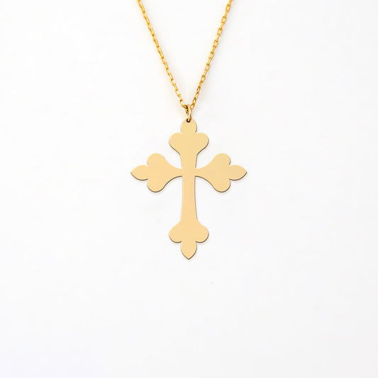 Plant Cross in 14K Gold Plated Sterling Silver Necklace