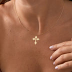 Plant Cross in 14K Gold Plated Sterling Silver Necklace