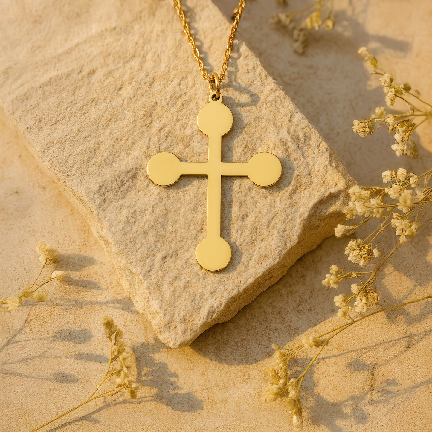Dot Cross Necklace in 14K Gold Plated Sterling Silver