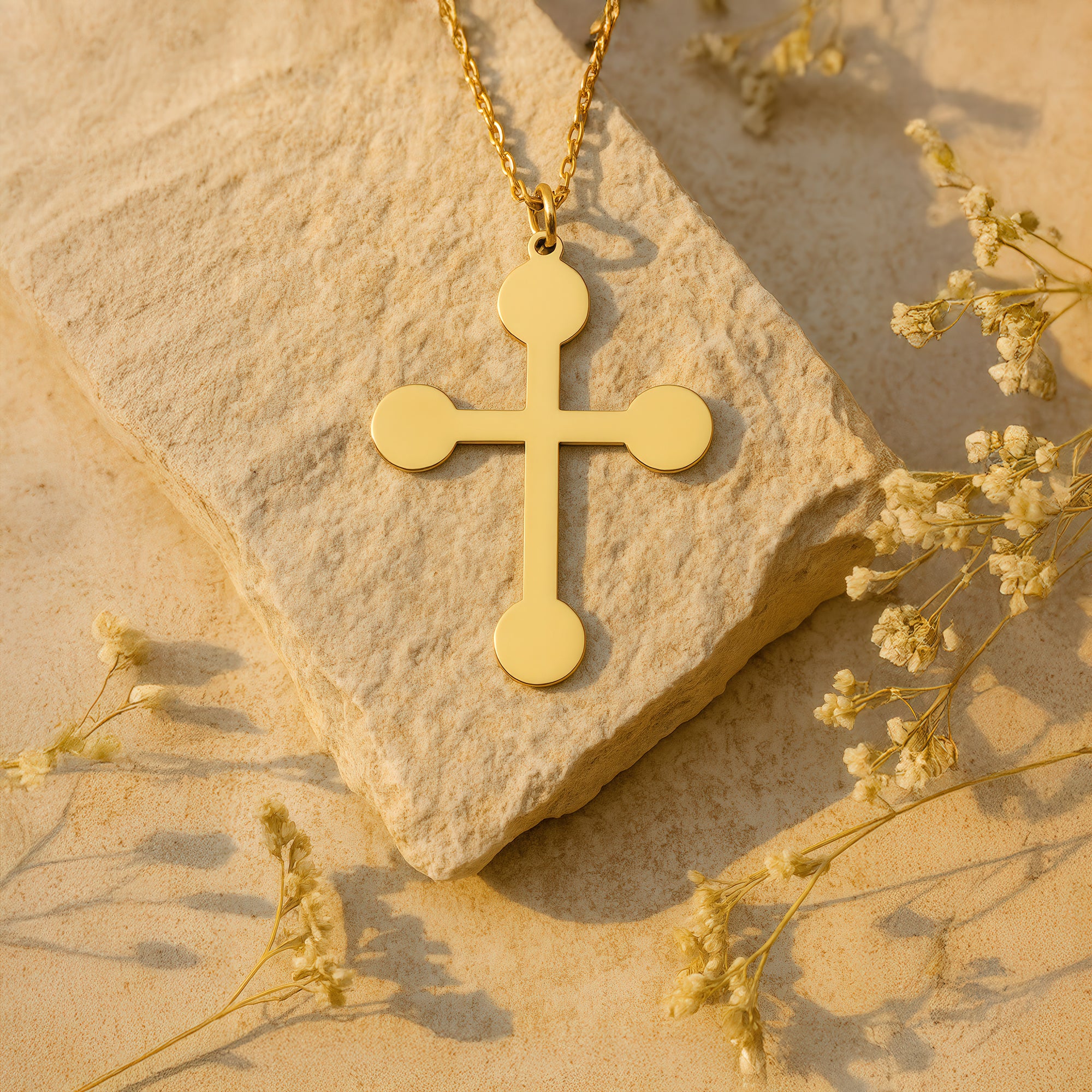 Dot Cross Necklace in 14K Gold Plated Sterling Silver