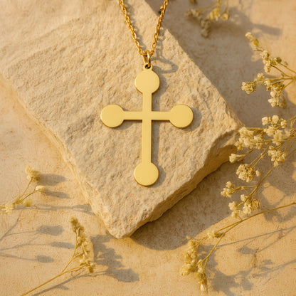 Dot Cross Necklace in 14K Gold Plated Sterling Silver