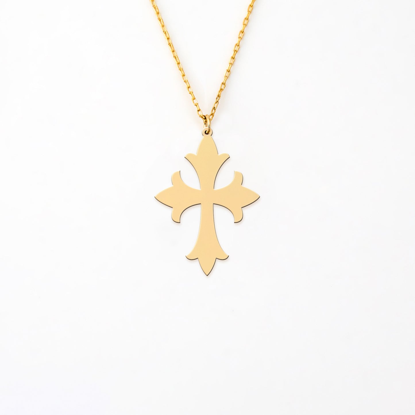 Gothic Fleur Cross 14K Gold Plated Sterling Silver Necklace