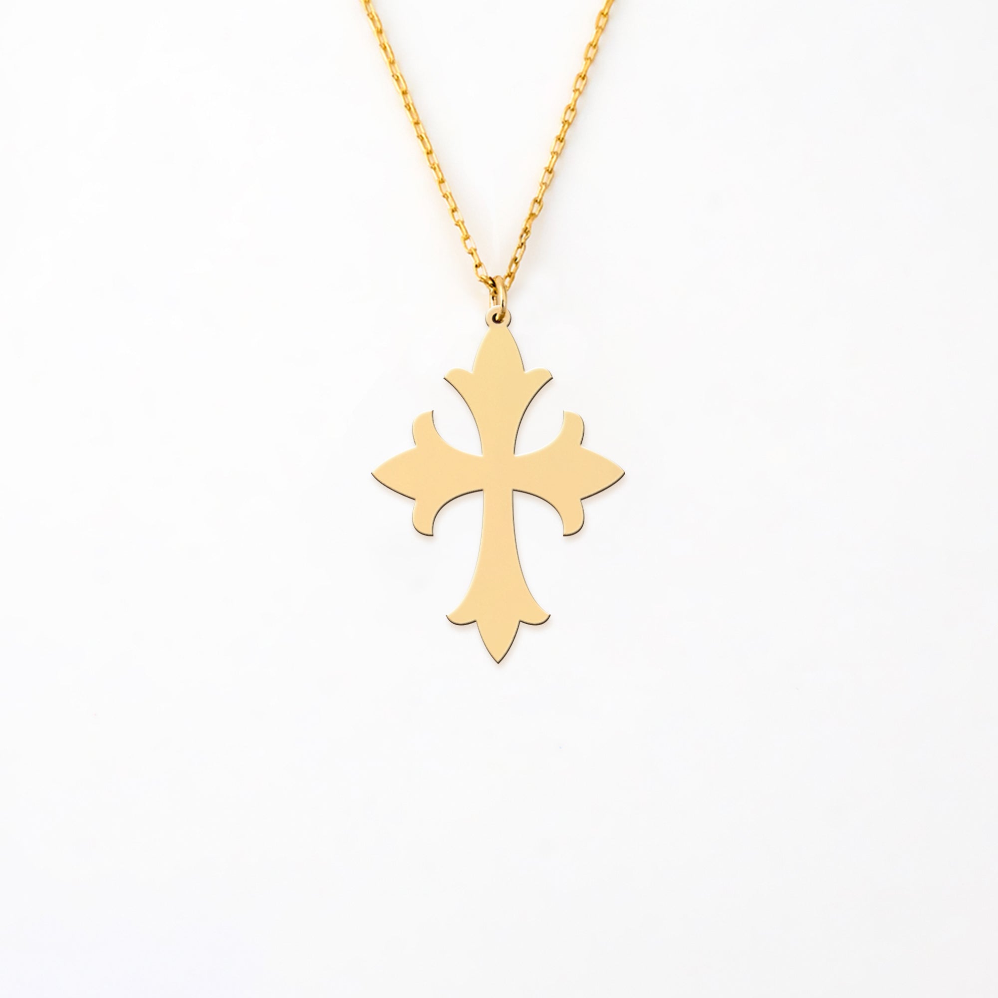Gothic Fleur Cross 14K Gold Plated Sterling Silver Necklace
