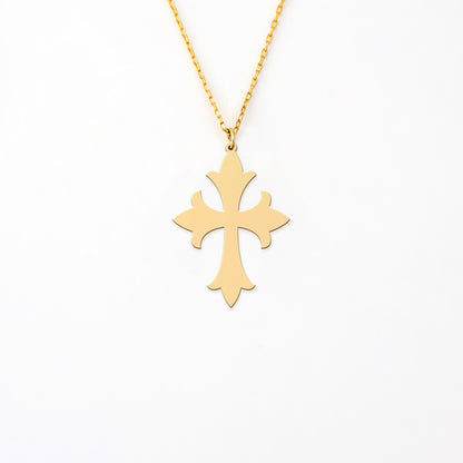 Gothic Fleur Cross 14K Gold Plated Sterling Silver Necklace
