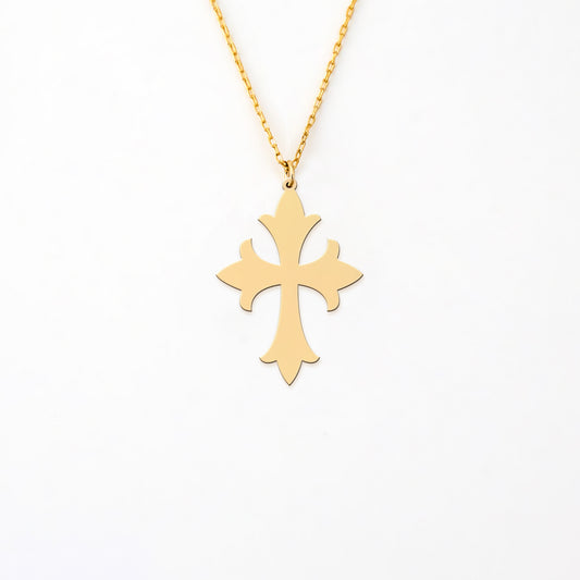 Gothic Fleur Cross 14K Gold Plated Sterling Silver Necklace