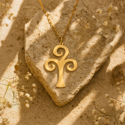 Swirl Cross Gold Plated Sterling Silver Necklace
