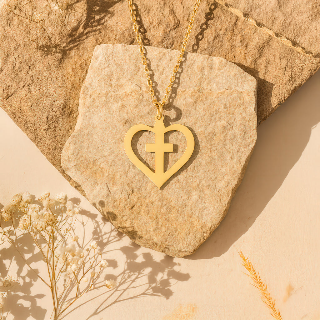 Cross Heart Necklace in Gold Vermeil