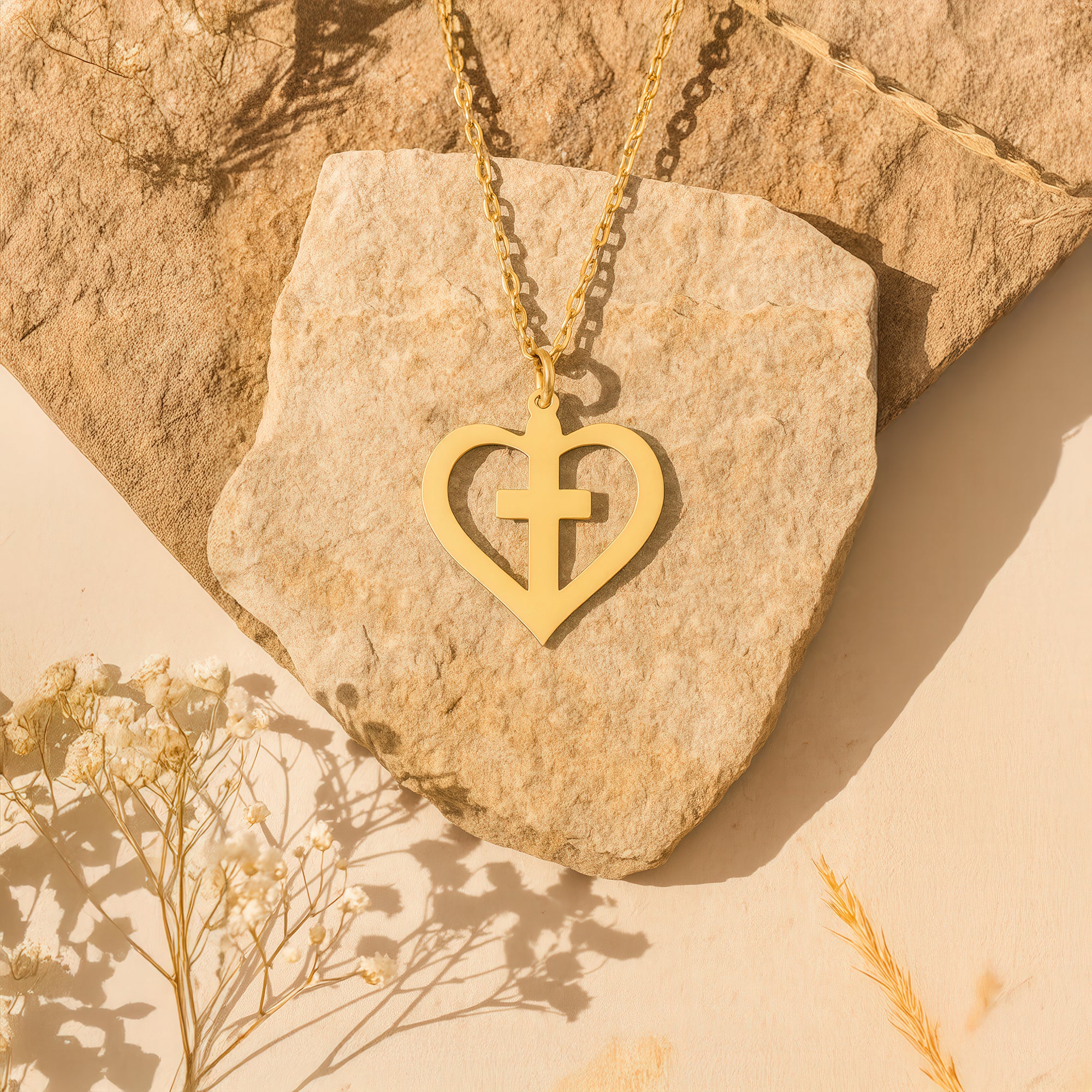 Cross Heart 14K Gold Plated Sterling Silver Necklace
