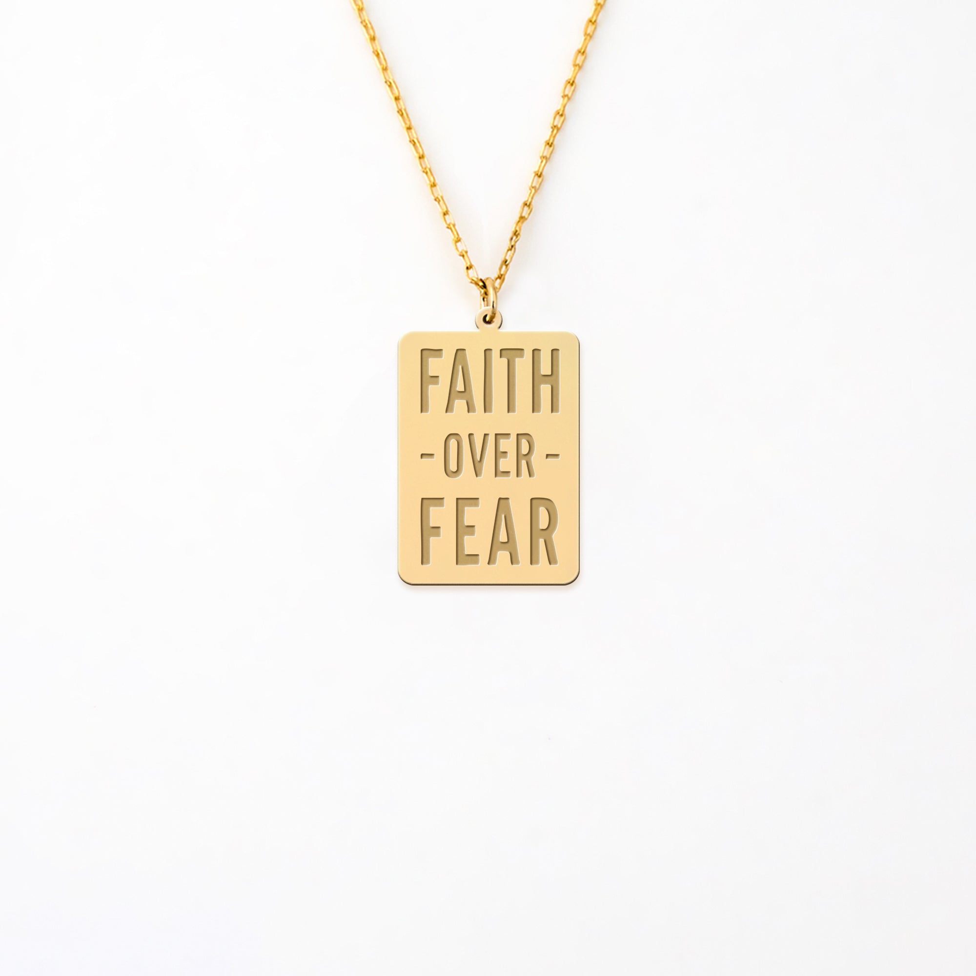 Faith Quote Rectangle Necklace in 14K Gold Plated Sterling Silver