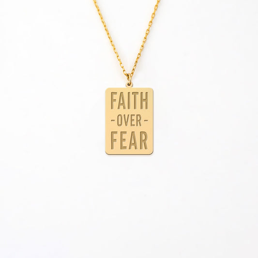 Faith Quote Rectangle Necklace in 14K Gold Plated Sterling Silver