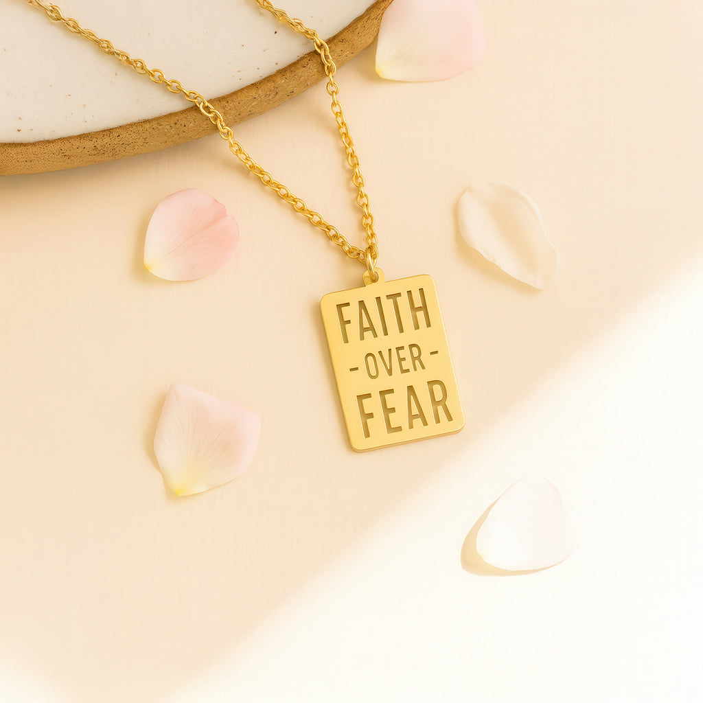 Faith Quote Rectangle Necklace Gold Vermeil over Sterling Silver